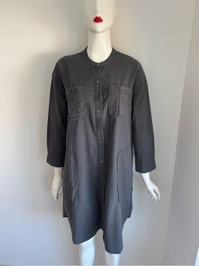James Perse Button-Front Charcoal Shirt Dress With Pockets